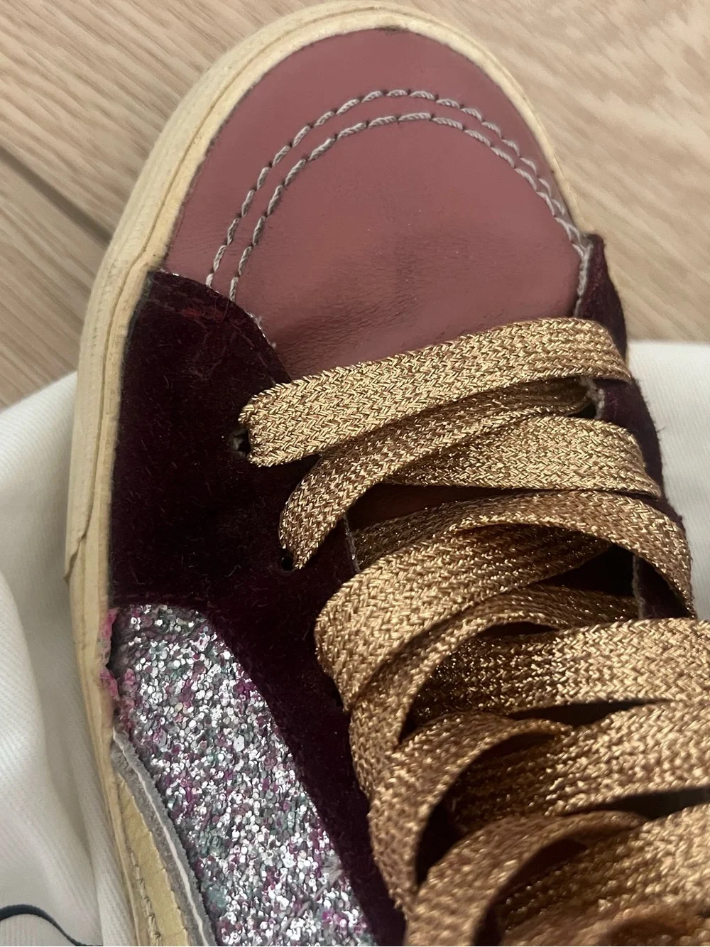 Golden goose glitter slides pink gold burgundy size 40